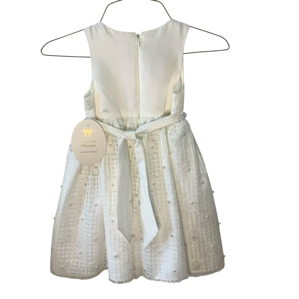 American Princess Girls White Dress‎ With Pearls Lace Crinoline Size 4 Holiday